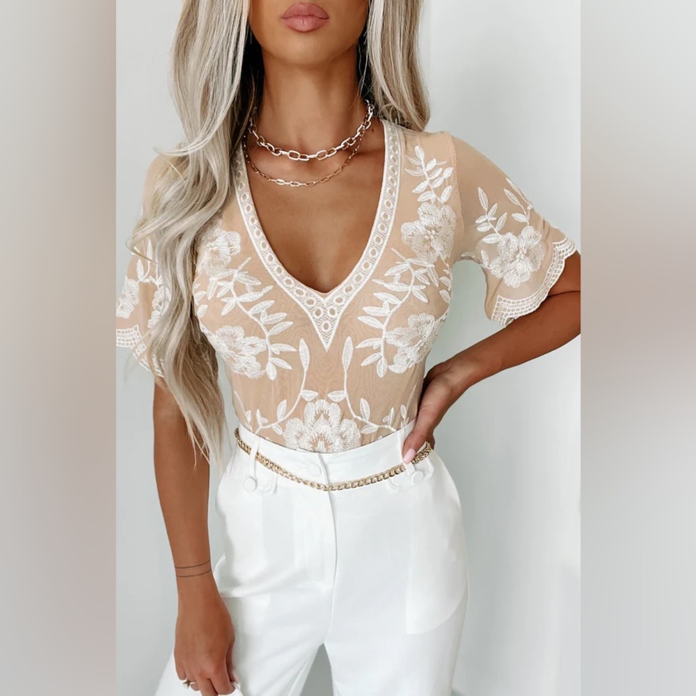 Follow Your Fancy Embroidered Mesh Bodysuit